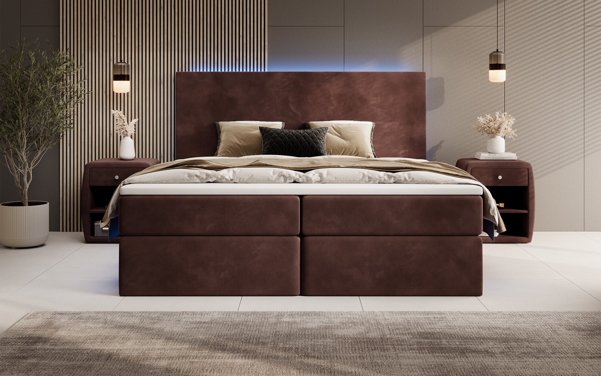 Voyage Boxspring Bed with LED and Storage in Velvet
