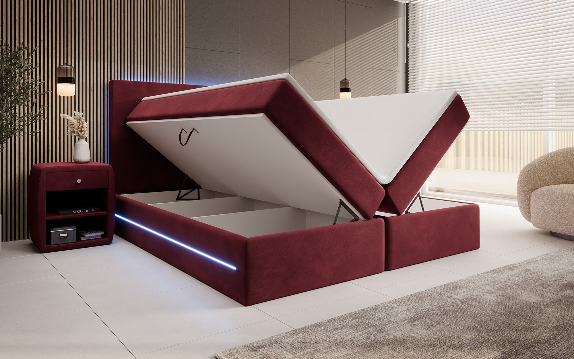 Voyage Boxspring Bed with LED and Storage in Velvet