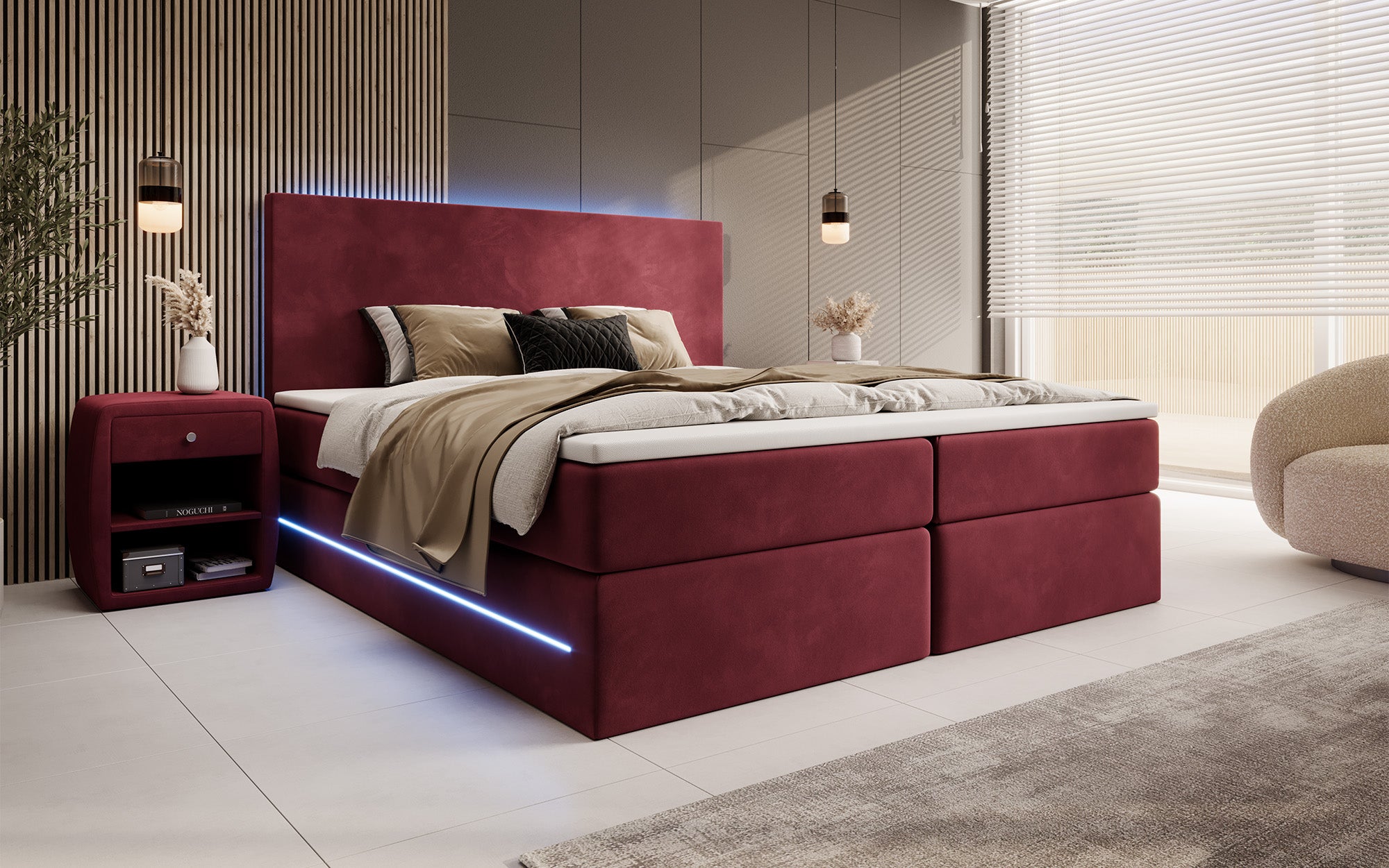 Voyage Boxspring Bed with LED and Storage in Velvet