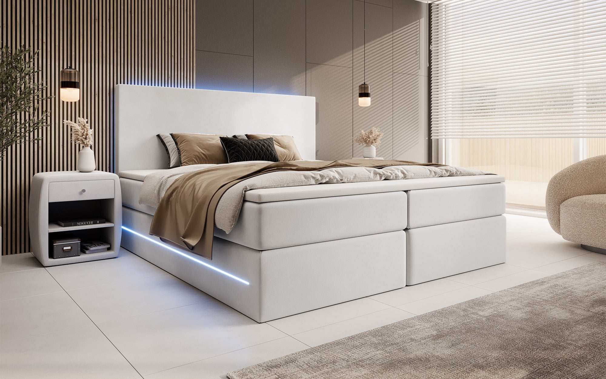 Voyage Boxspring Bed with LED and Storage in Velvet