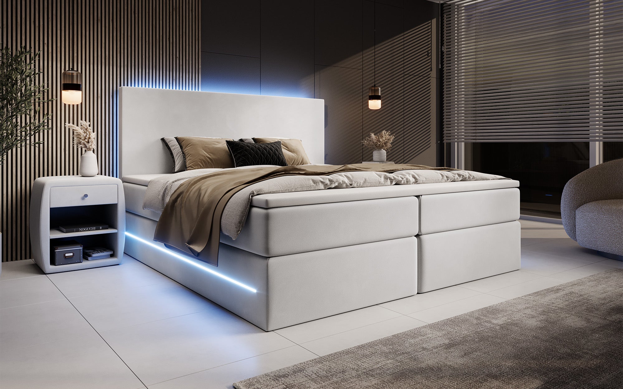 Voyage Boxspring Bed with LED and Storage in Velvet