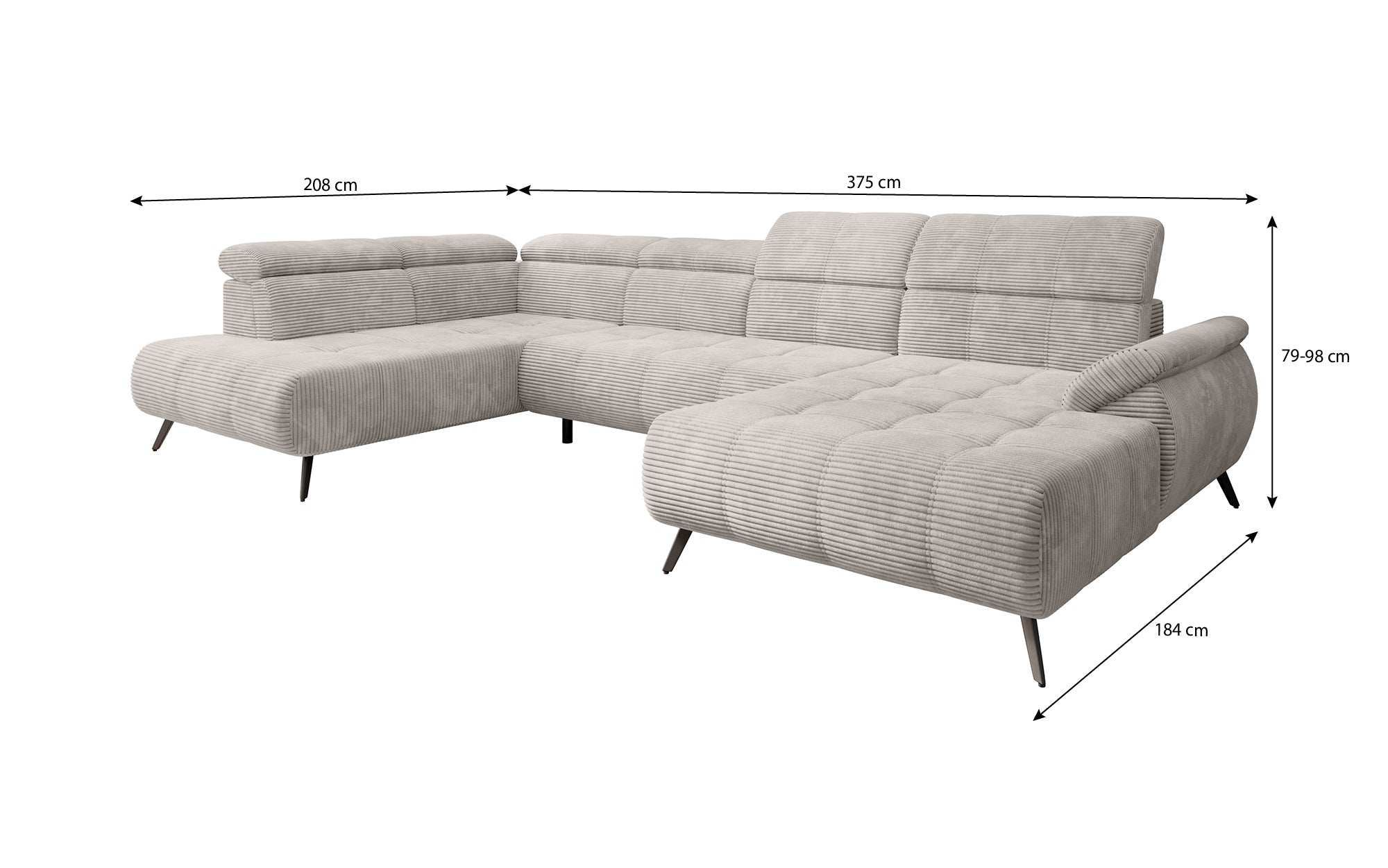 Designer Sofa Genova III with electric seat extension and adjustable headrests