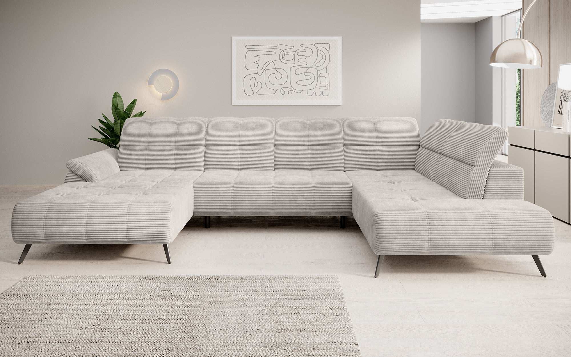 Designer Sofa Genova III with electric seat extension and adjustable headrests