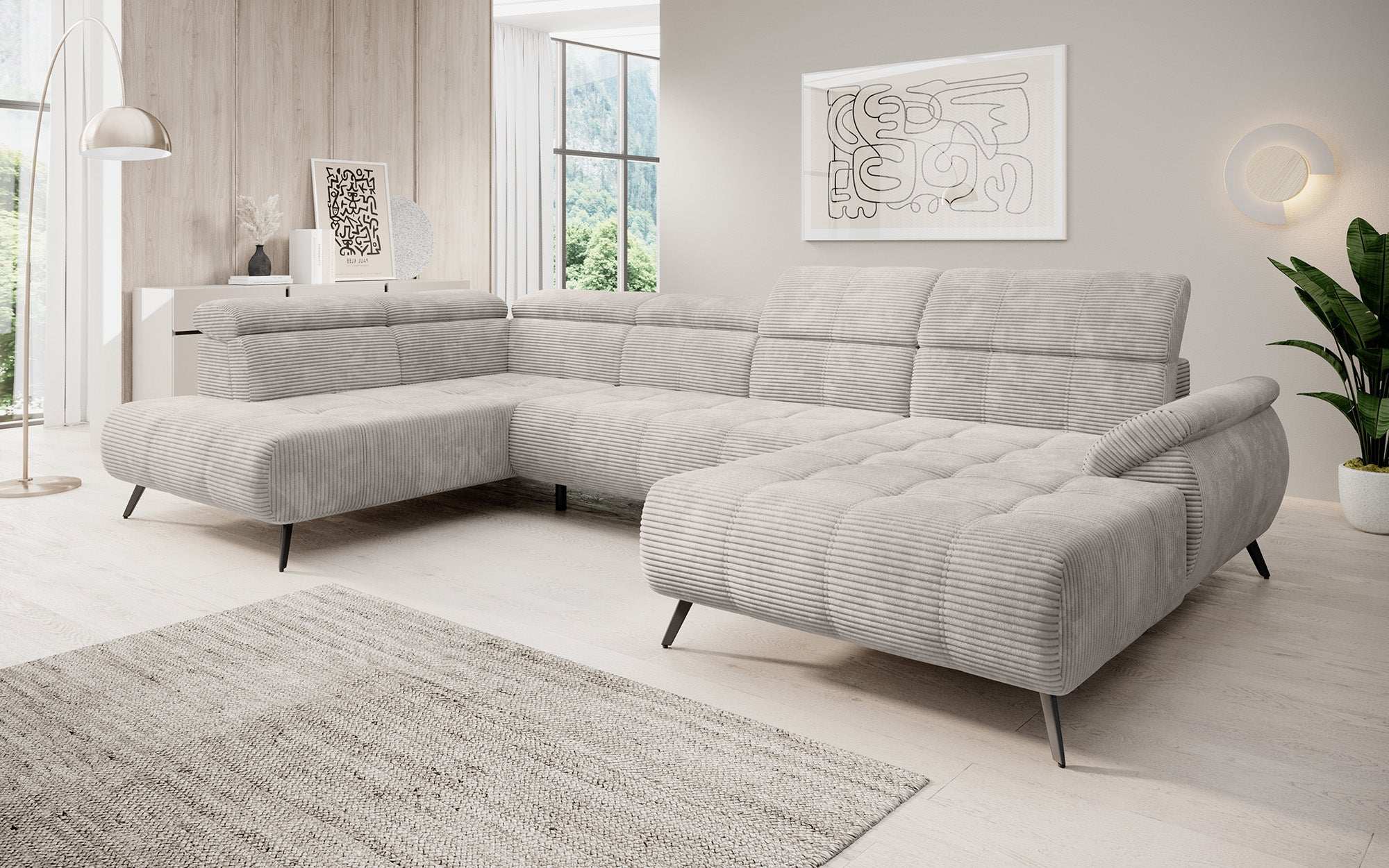 Designer Sofa Genova III with electric seat extension and adjustable headrests