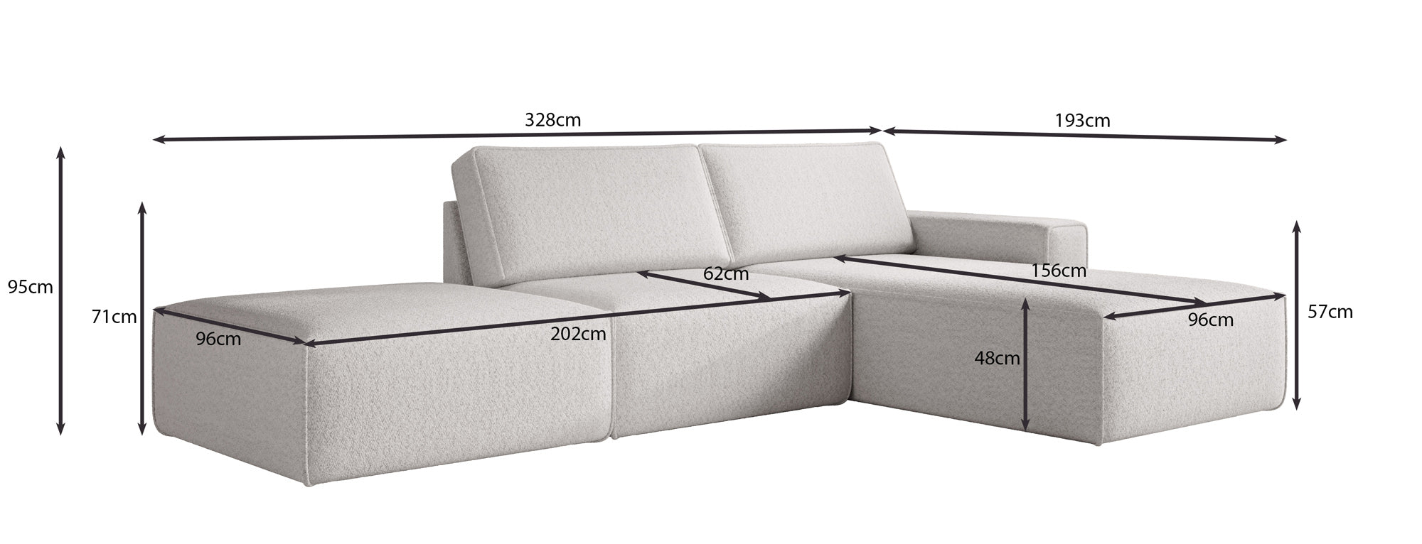 Modular corner sofa Yuma with corduroy side stool