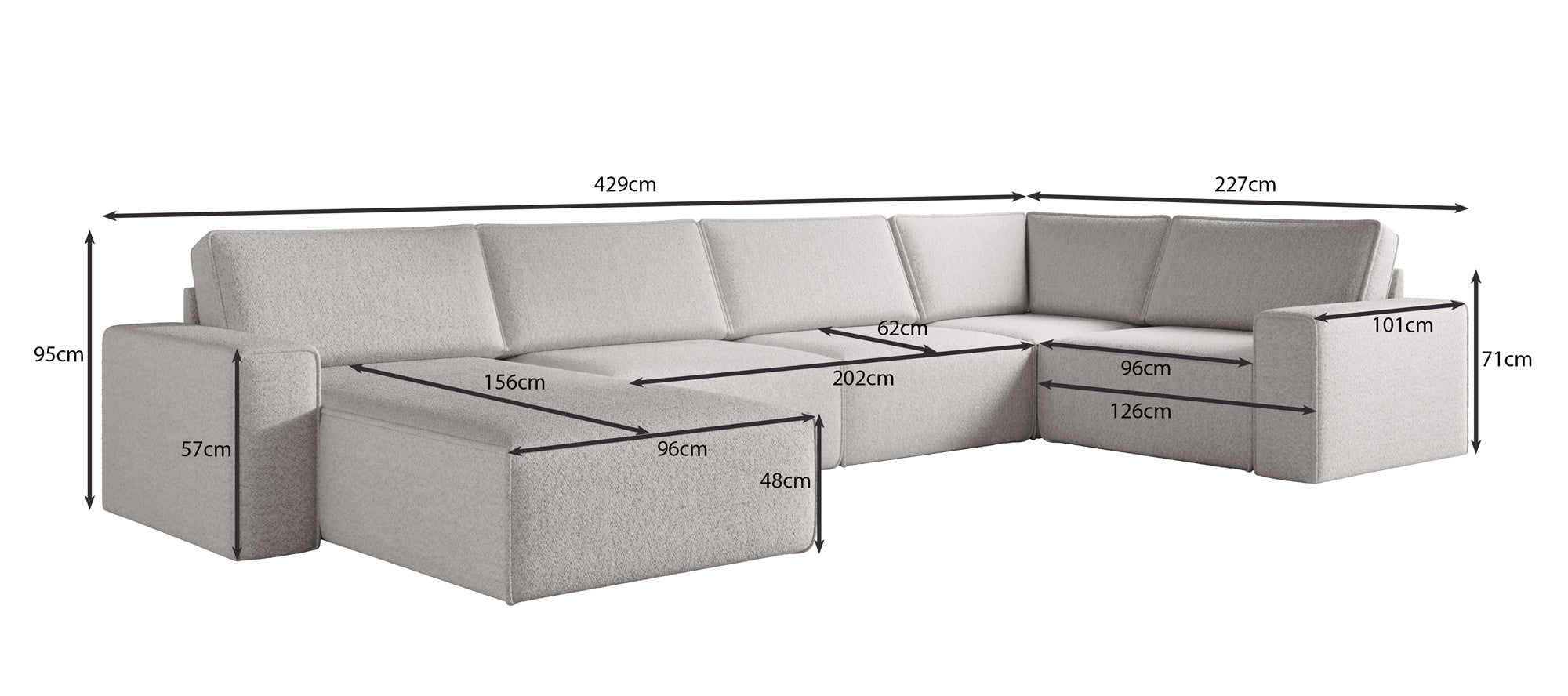 Modular Sofa Landscape U Yuma in Bouclé