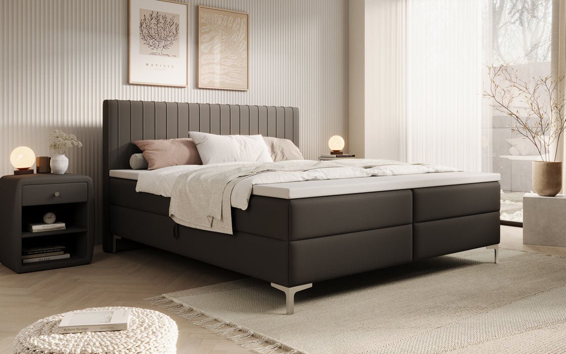 Leona Box Spring Bed in Faux Leather with Storage
