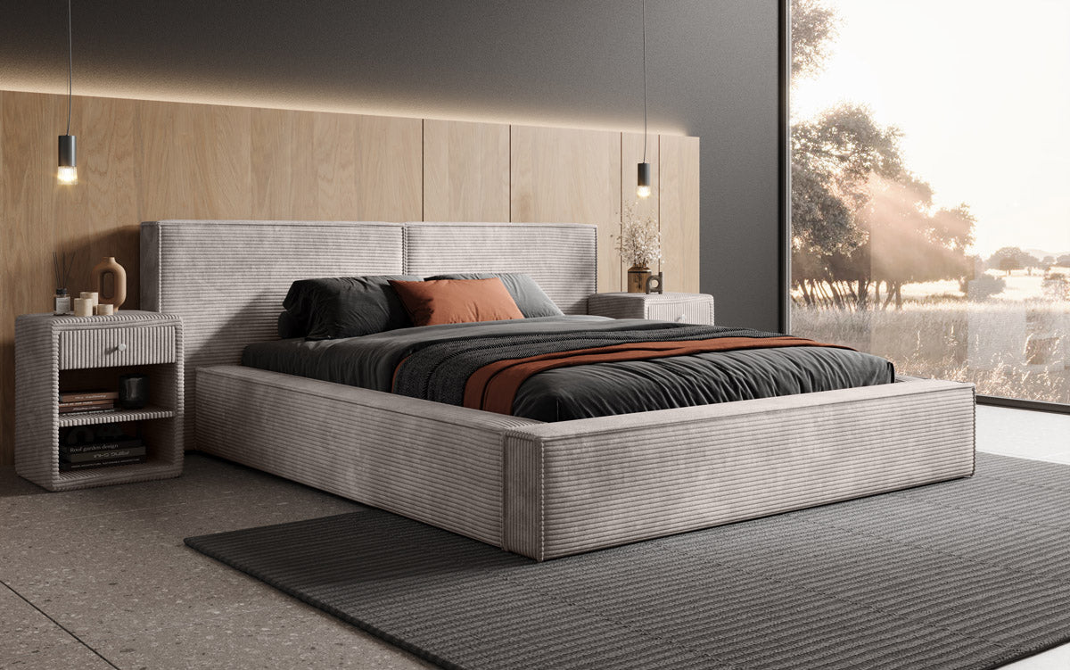 Designer Upholstered Bed Ophelia in Corduroy with Storage
