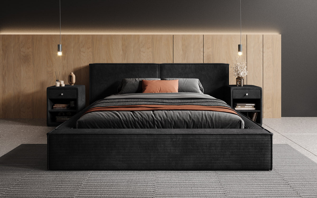 Designer Upholstered Bed Ophelia in Corduroy with Storage