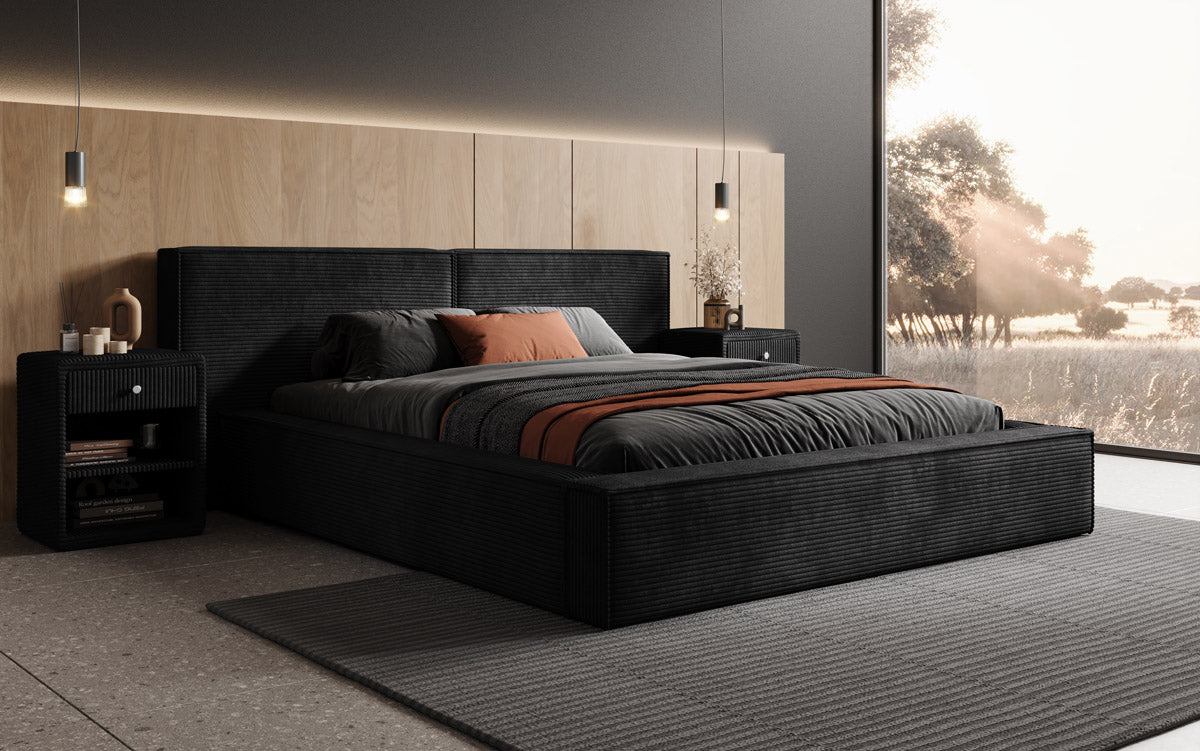 Designer Upholstered Bed Ophelia in Corduroy with Storage