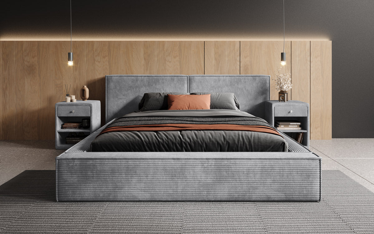 Designer Upholstered Bed Ophelia in Corduroy with Storage