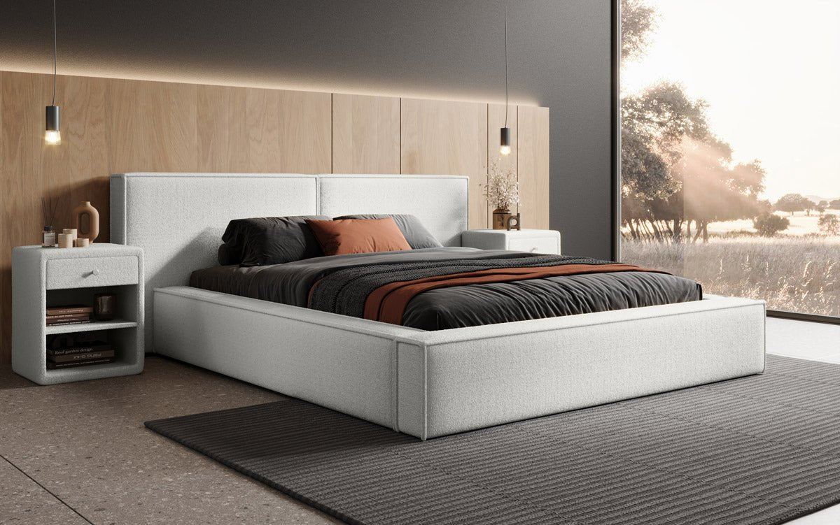 Designer Upholstered Bed Ophelia in Bouclé with Storage
