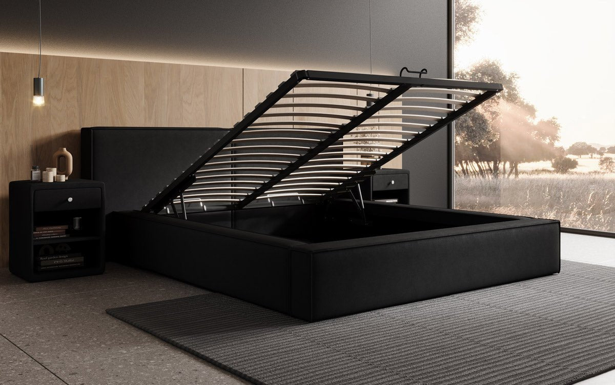 Designer upholstered bed Ophelia in fabric with storage