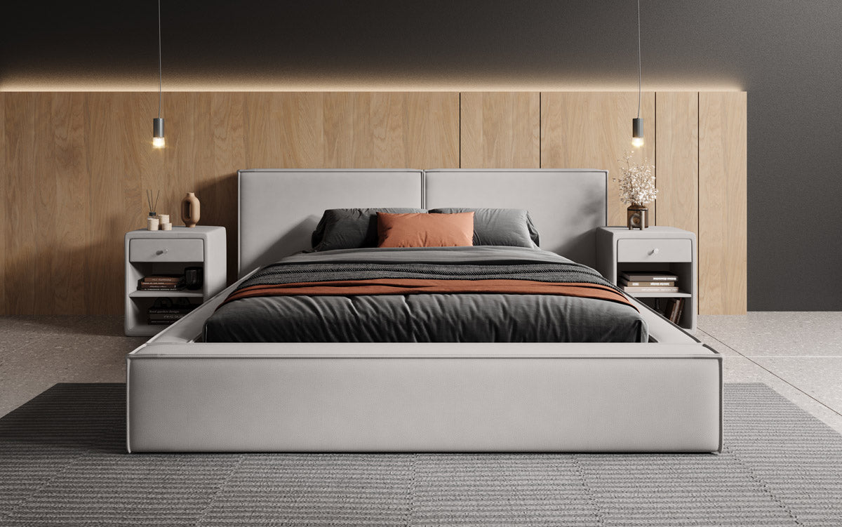 Designer upholstered bed Ophelia in fabric with storage