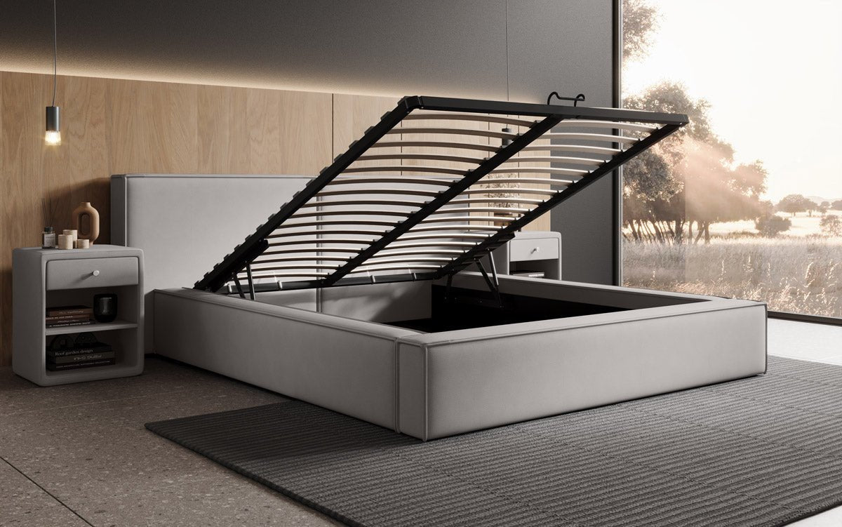 Designer upholstered bed Ophelia in fabric with storage