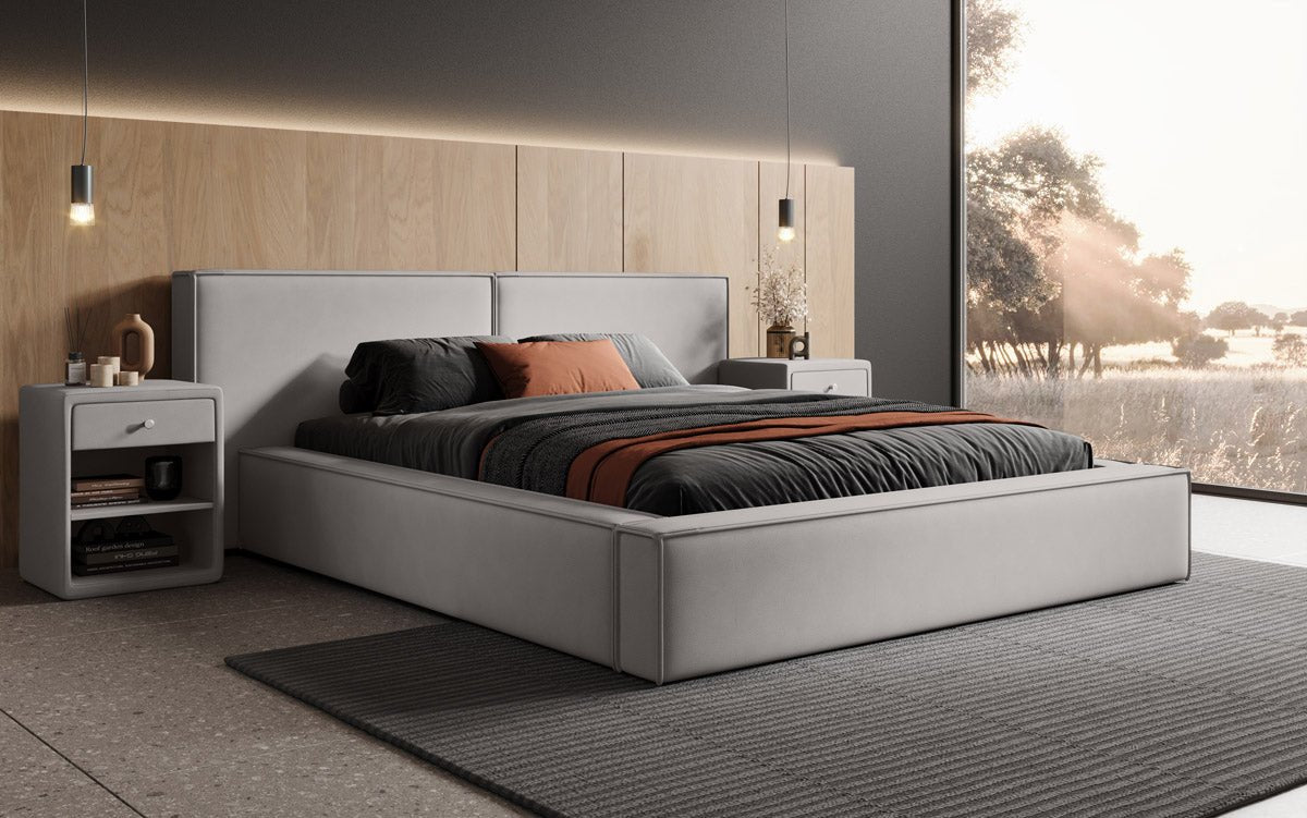 Designer upholstered bed Ophelia in fabric with storage