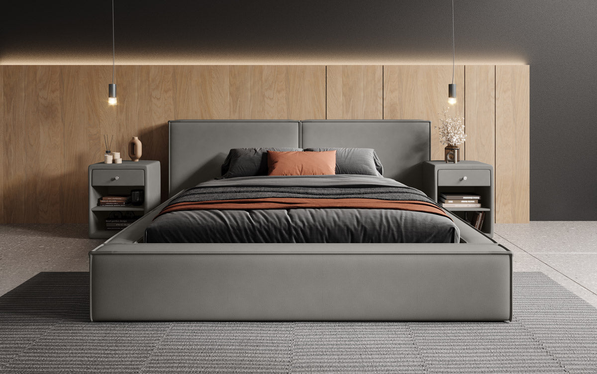 Designer upholstered bed Ophelia in fabric with storage