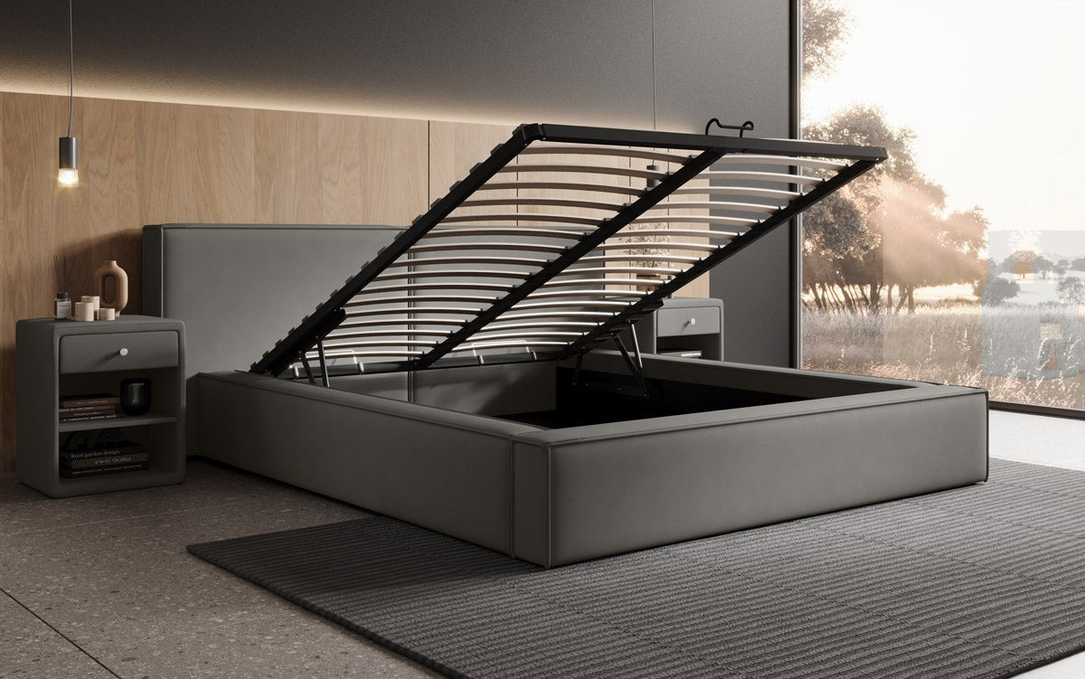 Designer upholstered bed Ophelia in fabric with storage