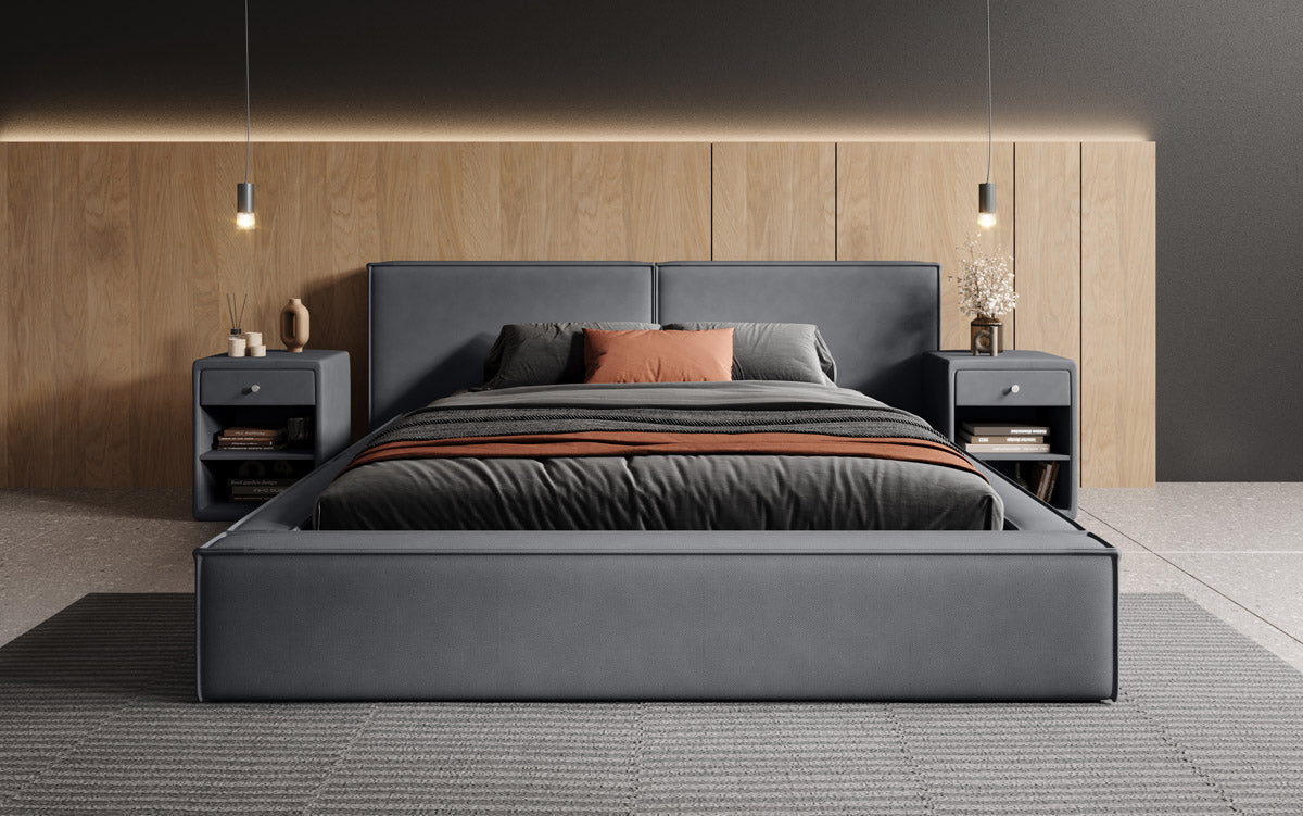 Designer upholstered bed Ophelia in fabric with storage
