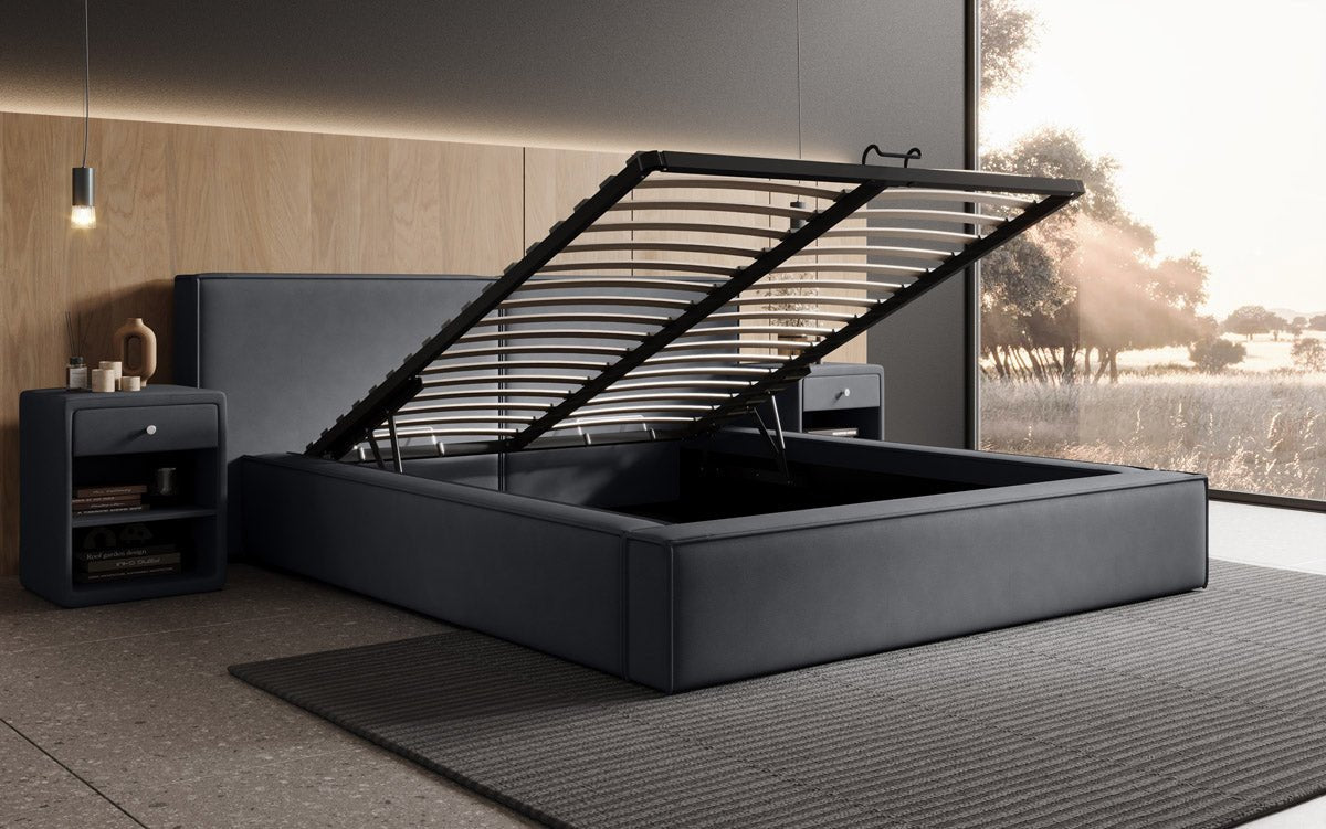Designer upholstered bed Ophelia in fabric with storage