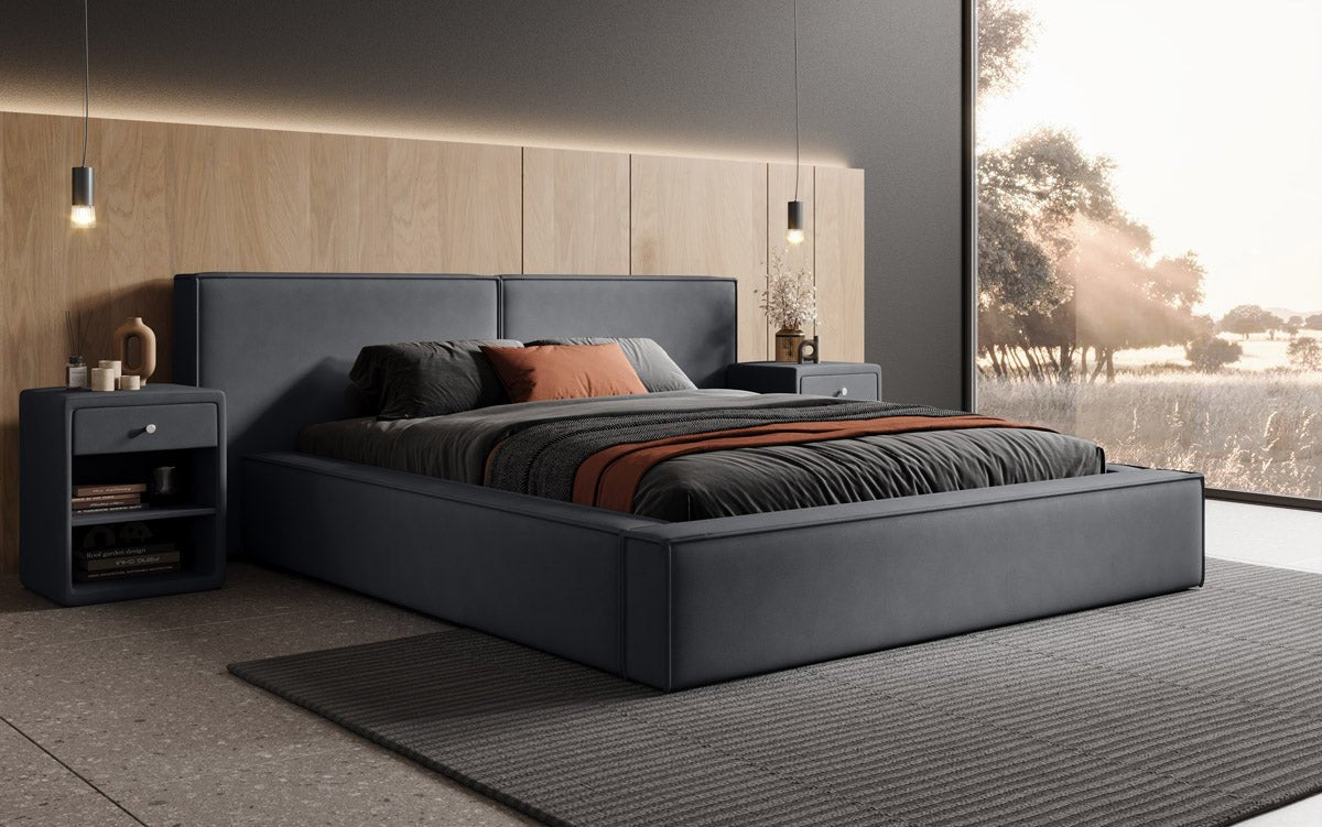 Designer upholstered bed Ophelia in fabric with storage