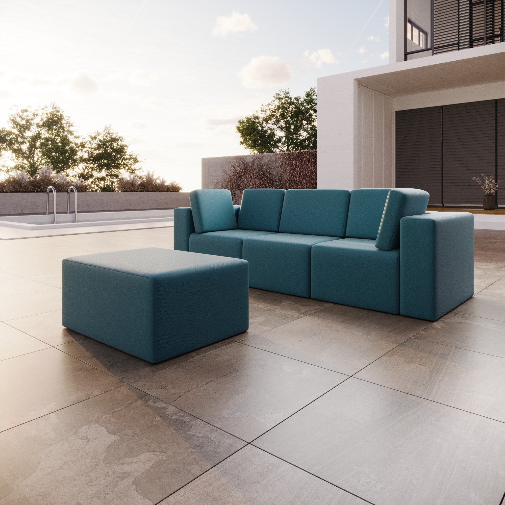 Modular 3-seater Eden garden sofa with side stool