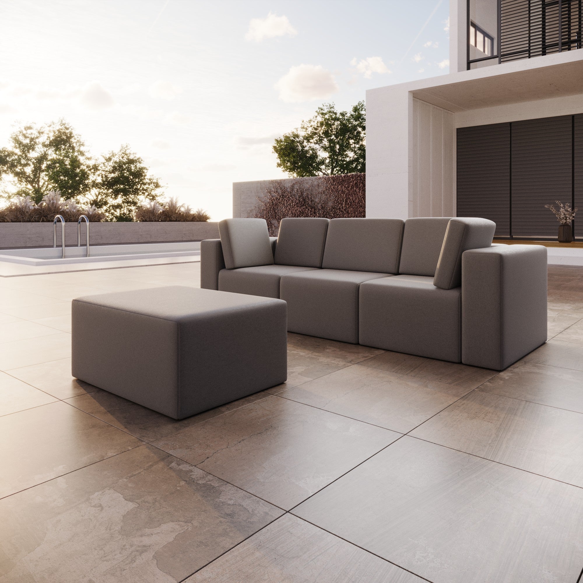 Modulares 3er Gartensofa Eden mit Beistellhocker
