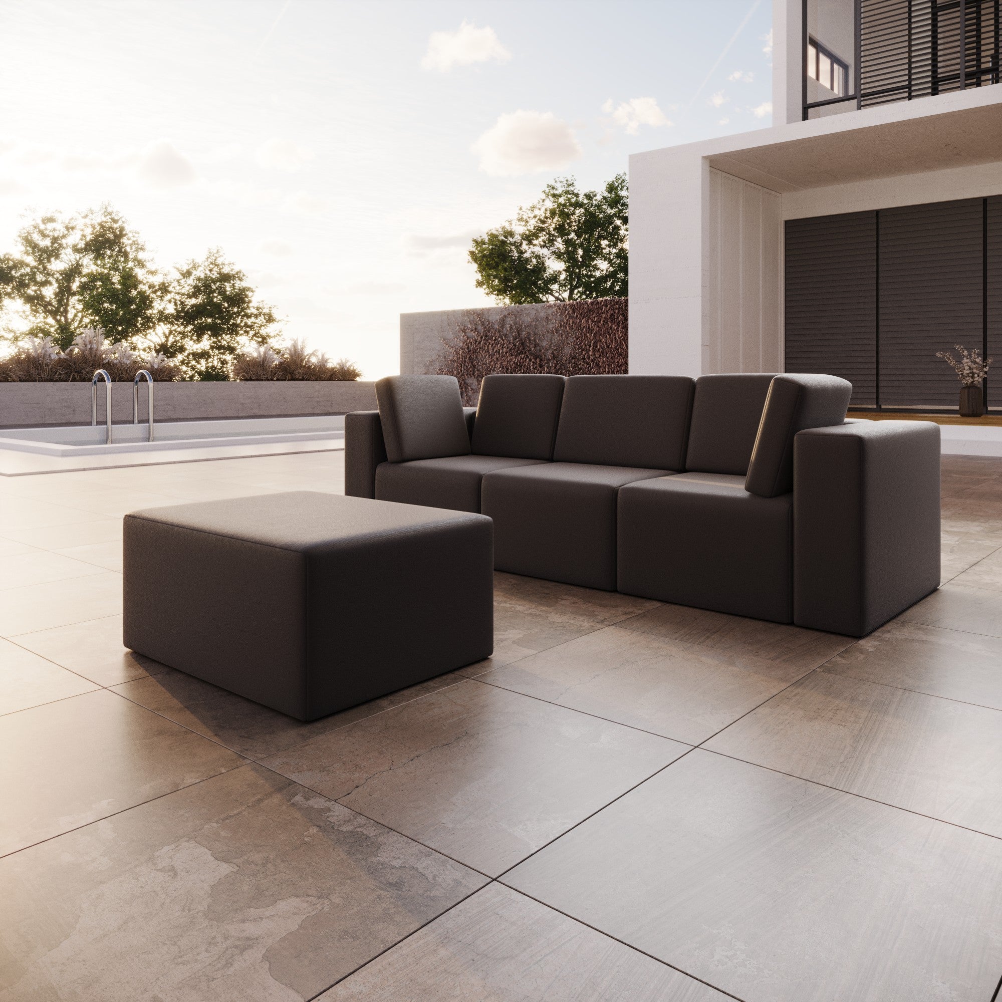 Modular 3-seater Eden garden sofa with side stool