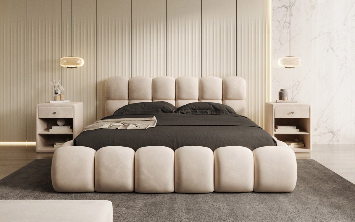Designer upholstered bed Boston in velvet with storage