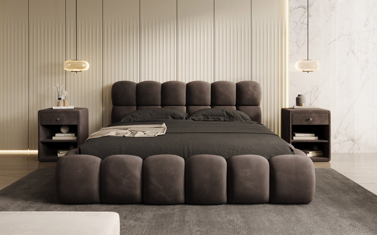 Designer upholstered bed Boston in velvet with storage