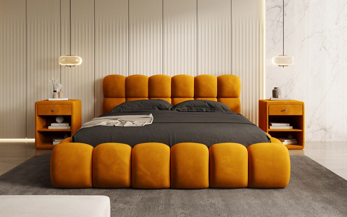 Designer upholstered bed Boston in velvet with storage