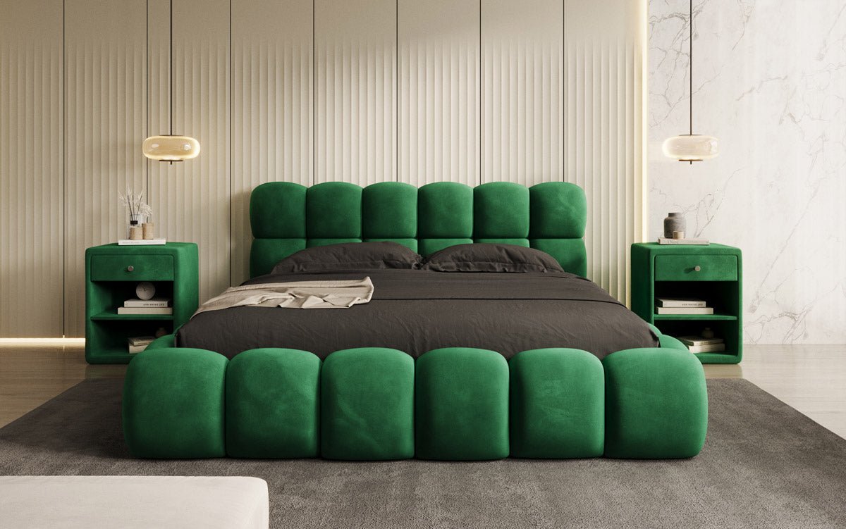Designer upholstered bed Boston in velvet with storage