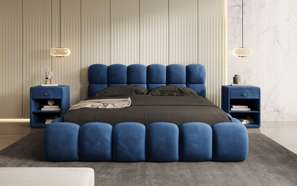 Designer upholstered bed Boston in velvet with storage