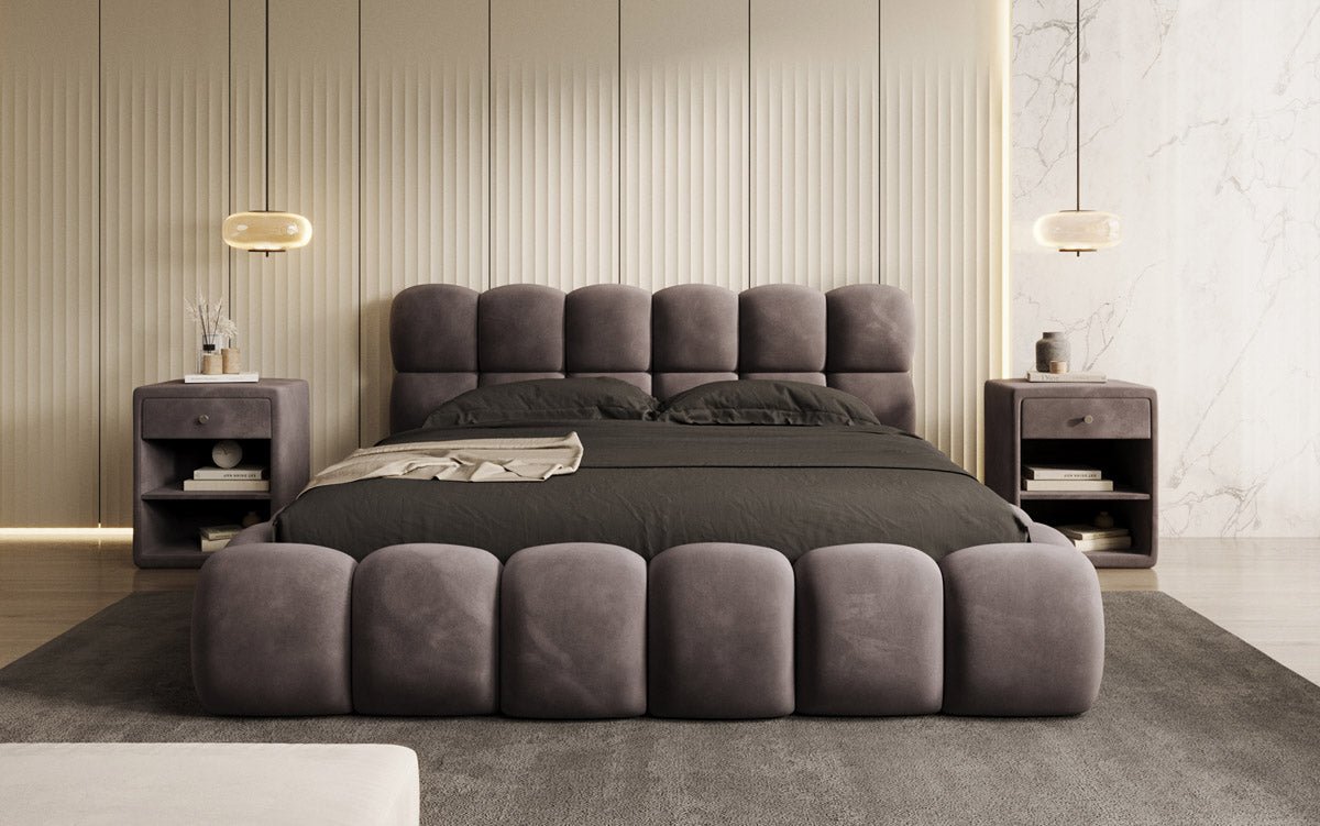 Designer upholstered bed Boston in velvet with storage