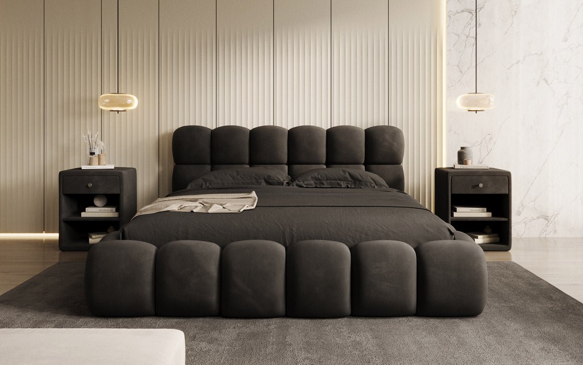 Designer upholstered bed Boston in velvet with storage