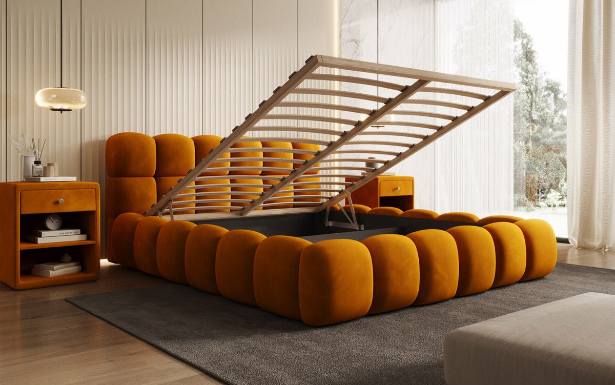Designer upholstered bed Boston in velvet with storage