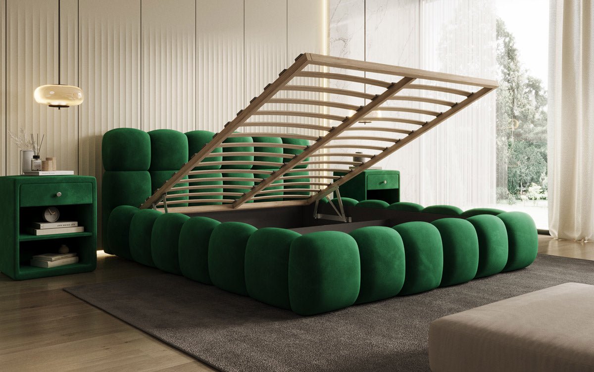 Designer upholstered bed Boston in velvet with storage