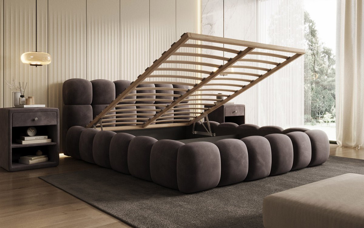 Designer upholstered bed Boston in velvet with storage