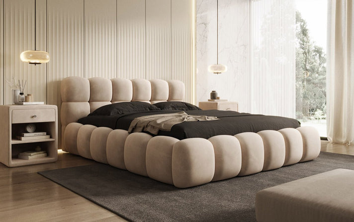 Designer upholstered bed Boston in velvet with storage