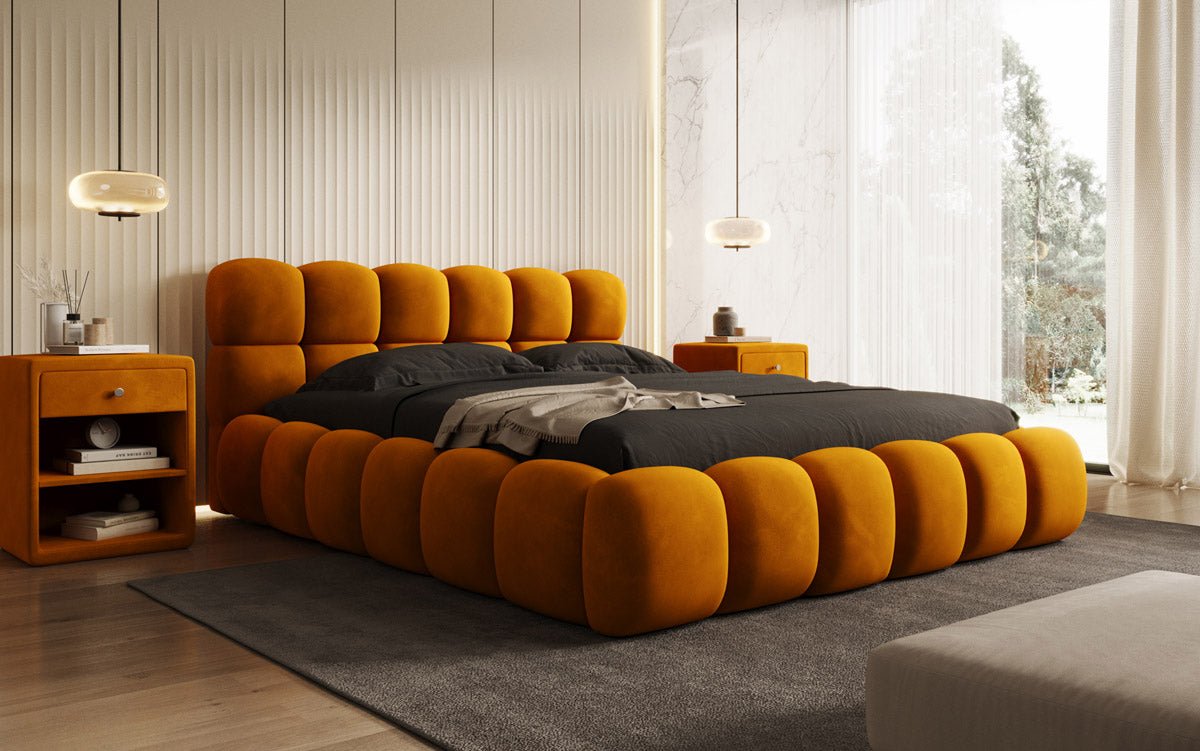 Designer upholstered bed Boston in velvet with storage