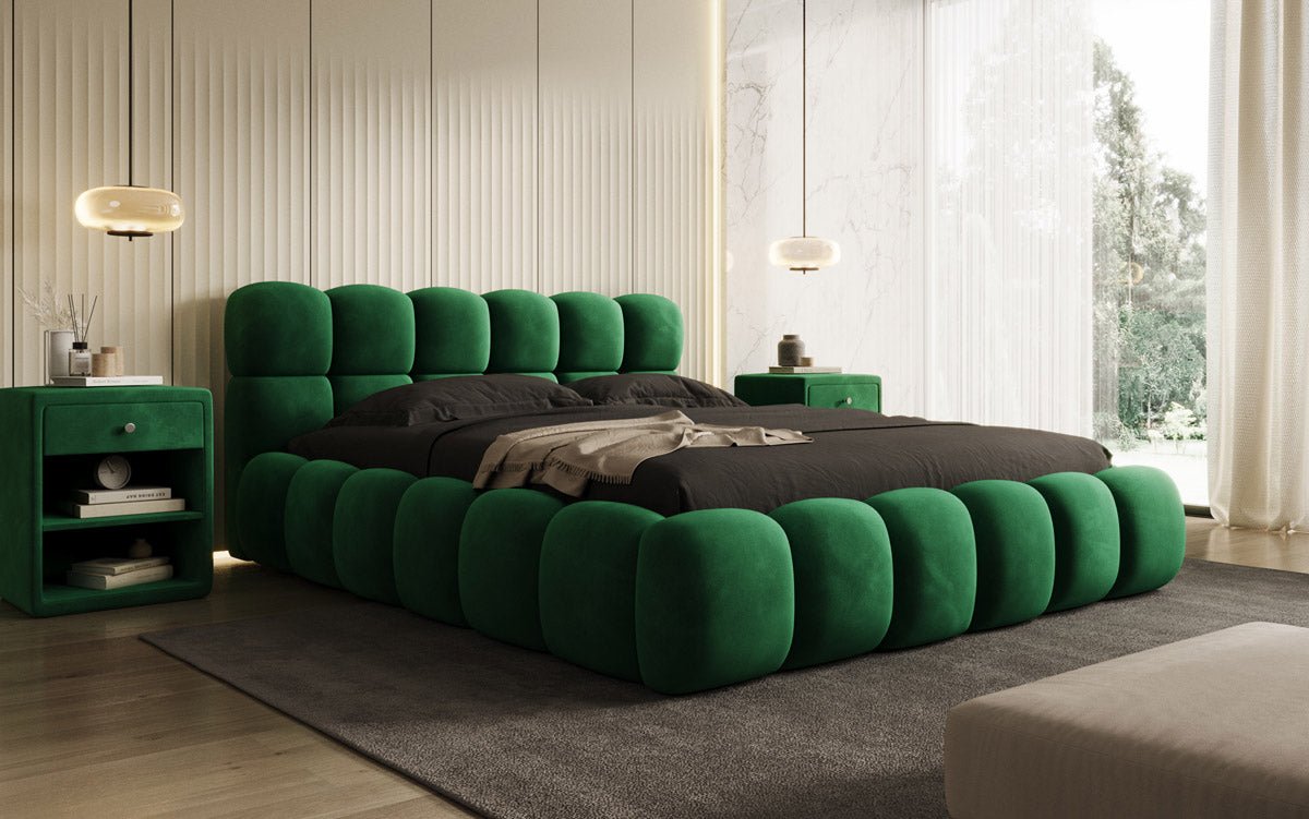 Designer upholstered bed Boston in velvet with storage
