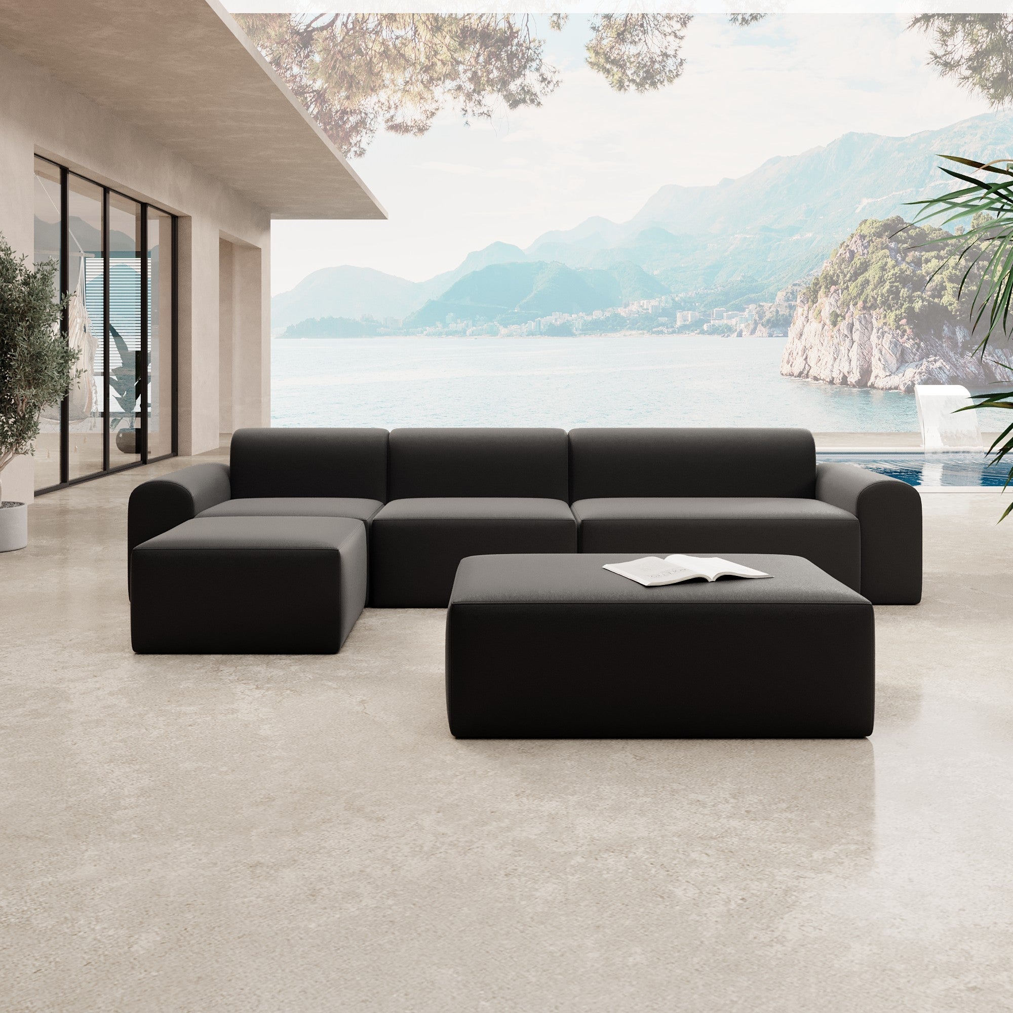 Modulares Gartensofa Relax Ecklounge mit Beistellhocker