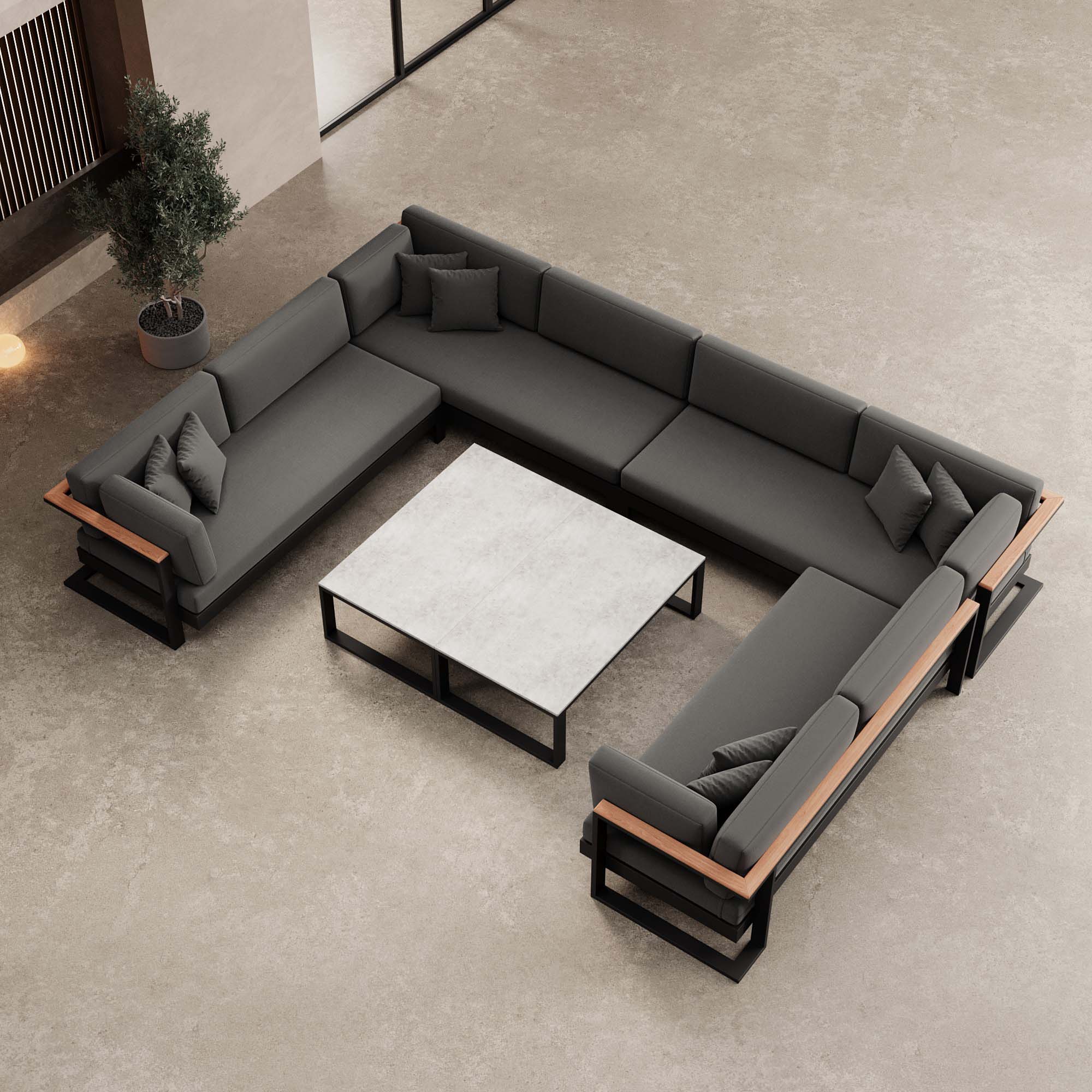 Vayla – U-shaped sectional sofa with a black aluminum table | Aevora™ Collection