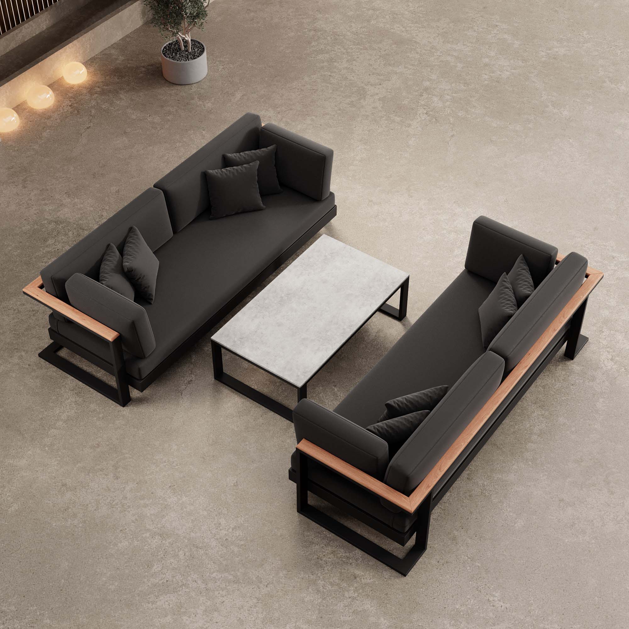 Vayla – 2 two-seaters & table made of black aluminum | Aevora™ Collection