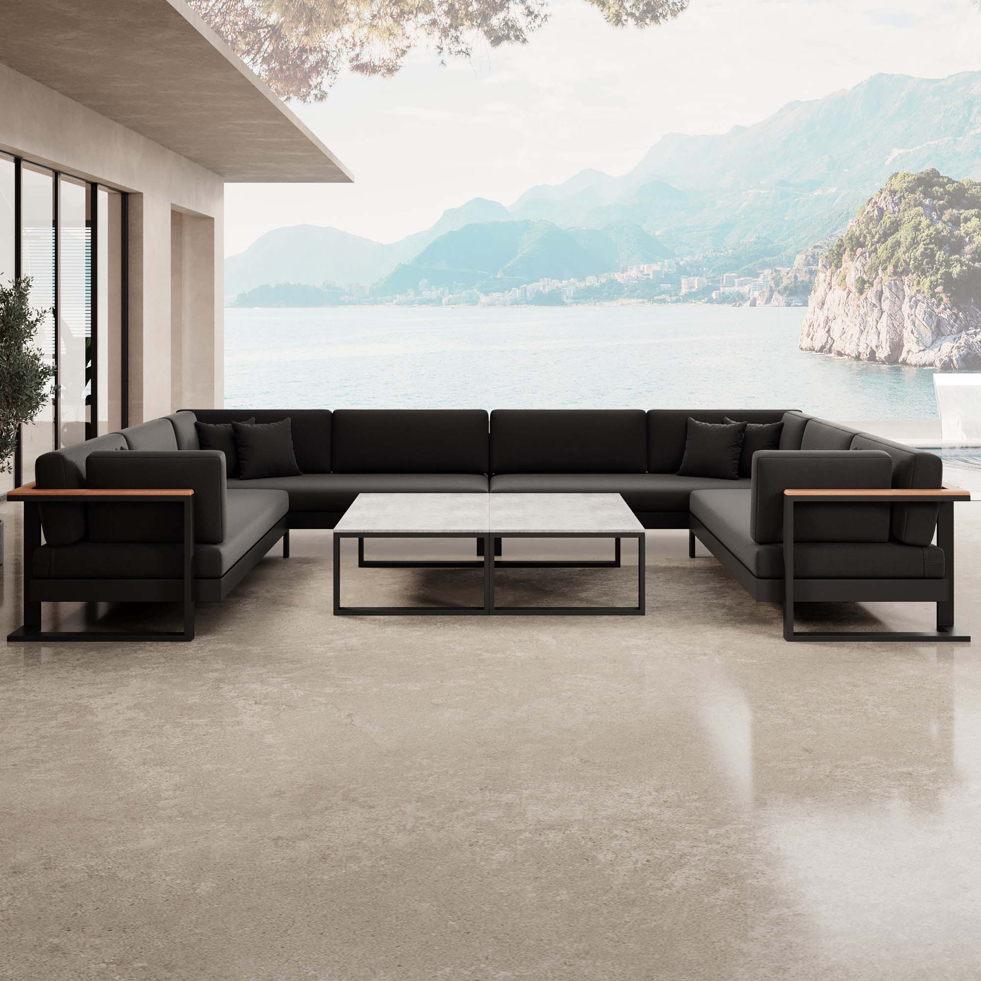 Vayla – U-shaped sectional sofa with a black aluminum table | Aevora™ Collection