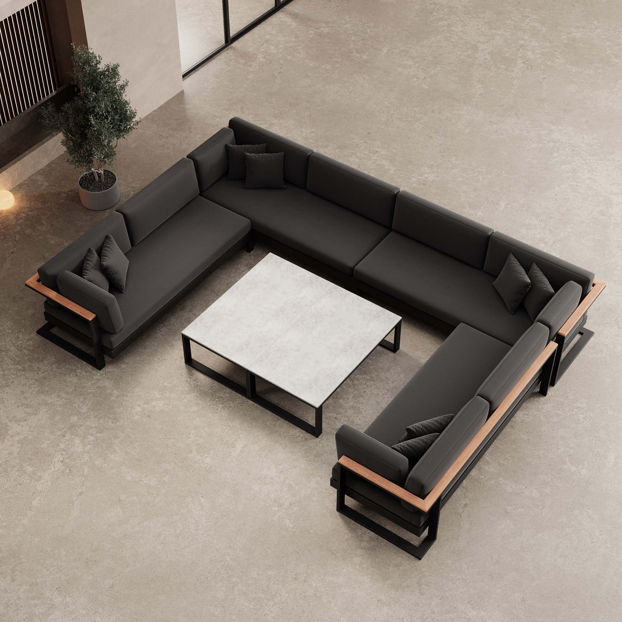 Vayla – U-shaped sectional sofa with a black aluminum table | Aevora™ Collection