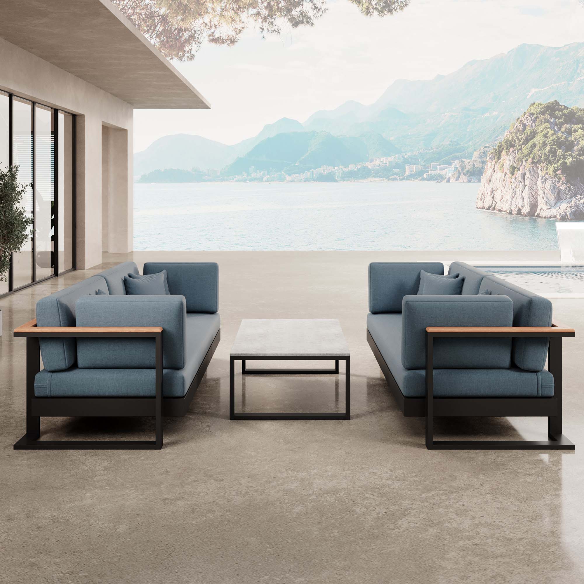Vayla – 2 two-seaters & table made of black aluminum | Aevora™ Collection