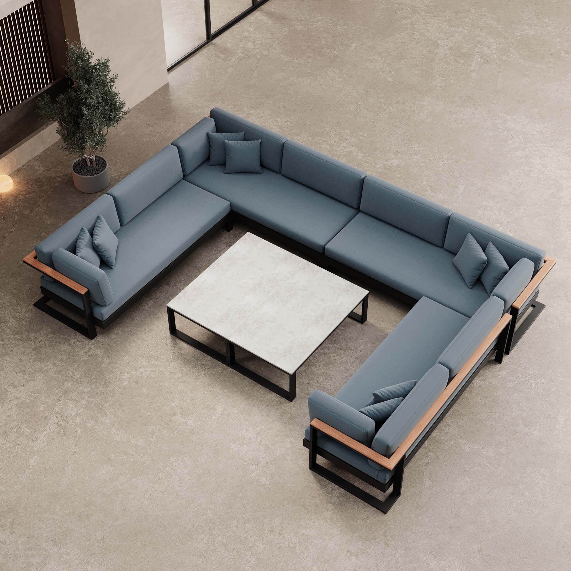 Vayla – U-shaped sectional sofa with a black aluminum table | Aevora™ Collection