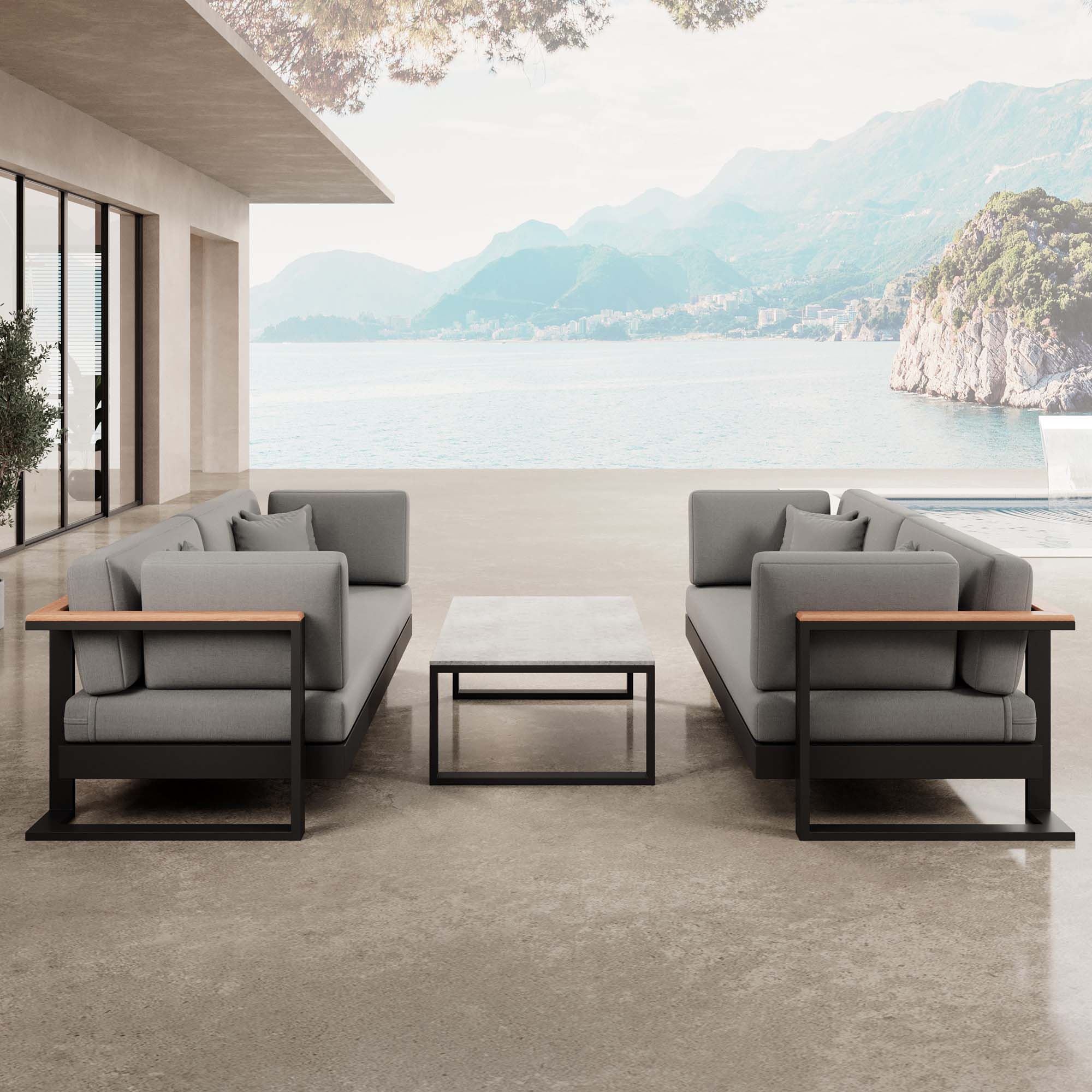 Vayla – 2 two-seaters & table made of black aluminum | Aevora™ Collection
