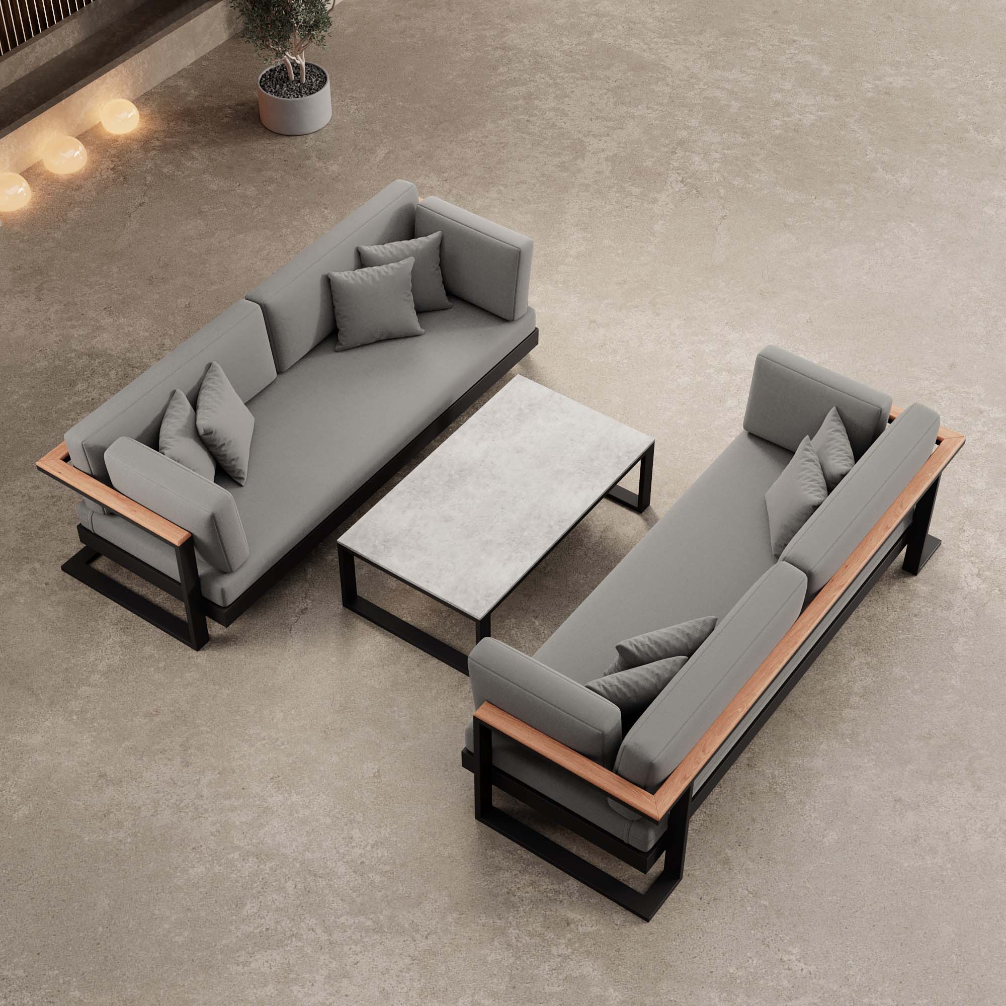 Vayla – 2 two-seaters & table made of black aluminum | Aevora™ Collection